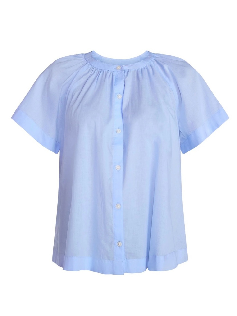 Time and Tru Light Blue Cotton Short Button Up Blouse With Short Sleeves